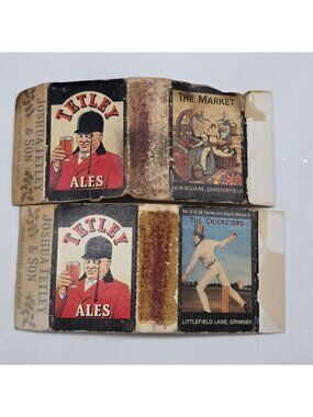 Vintage Tetley Ales Safety Matches Box The Market & Cricketers Illustrations
